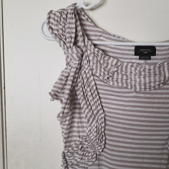 Anthropologie Deletta Tan & White Nautical Striped Tank w/Pleated Details Size S - Picture 6 of 9